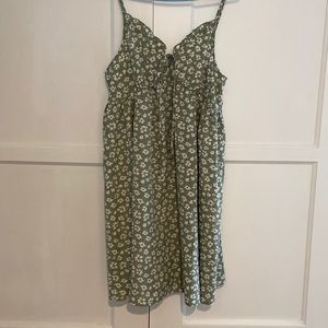 Ladies summer dress olive green with flowers.